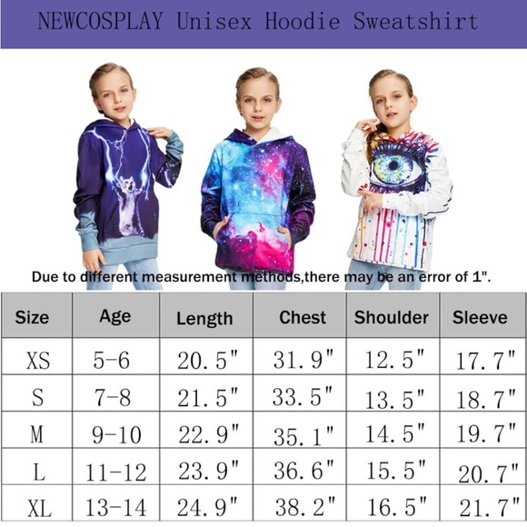 NEWCOSPLAY Unisex Kids Hooded Realistic 3D Galaxy Digital Print Sweatshirt - Picture 9 of 9